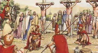 Jesus and two criminals on crosses